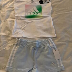 Adidas White and Light Blue Kids Set